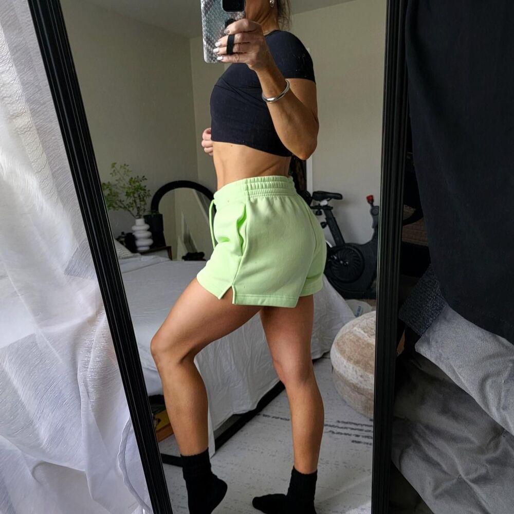 NWT NIKE WOMEN'S SWEAT SHORTS IN NEON GREEN - Picture 7 of 8